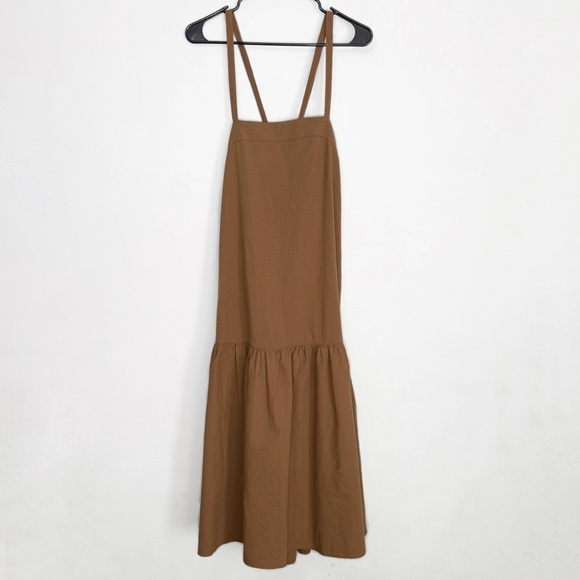 Everlane Pinafore Cotton Midi Cottagecore Tiered Summer Dress, Tan Brown size 2 - Picture 3 of 9